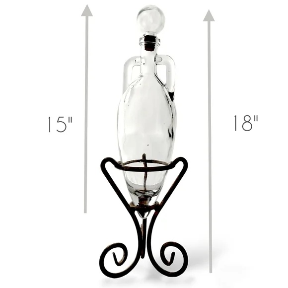 Vintage Glass Amphora Liquor Decanter w Wrought Iron Display Stand - Picture 8 of 8